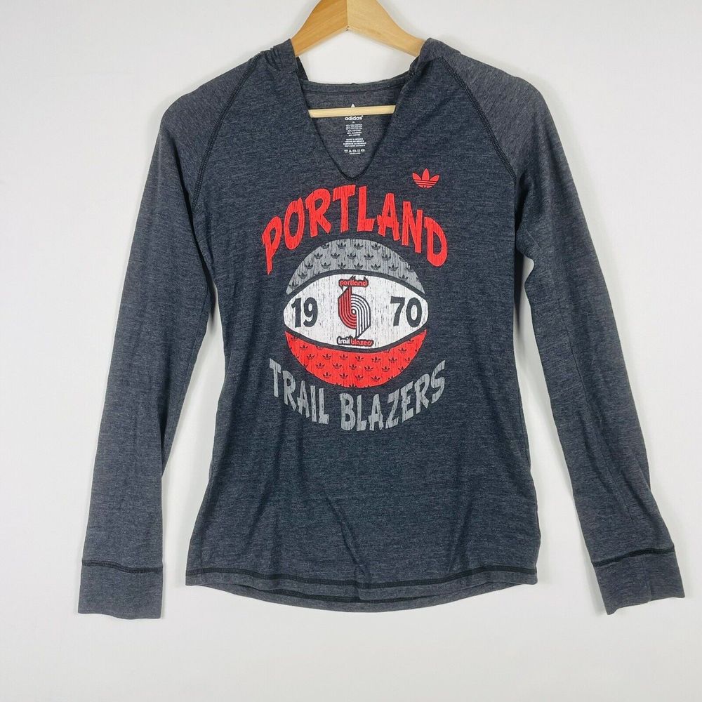 Adidas Portland Trail Blazers Top Lightweight Womens Small Heather Grey Hoodie